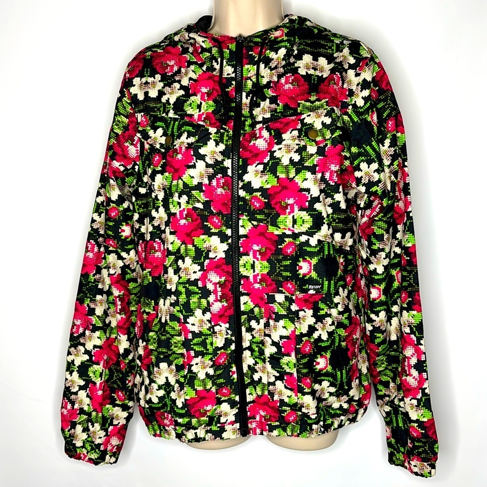 Volcom Enemy Lined Floral. Hooded‎ Windbreaker Black, Pink, Green, L/14